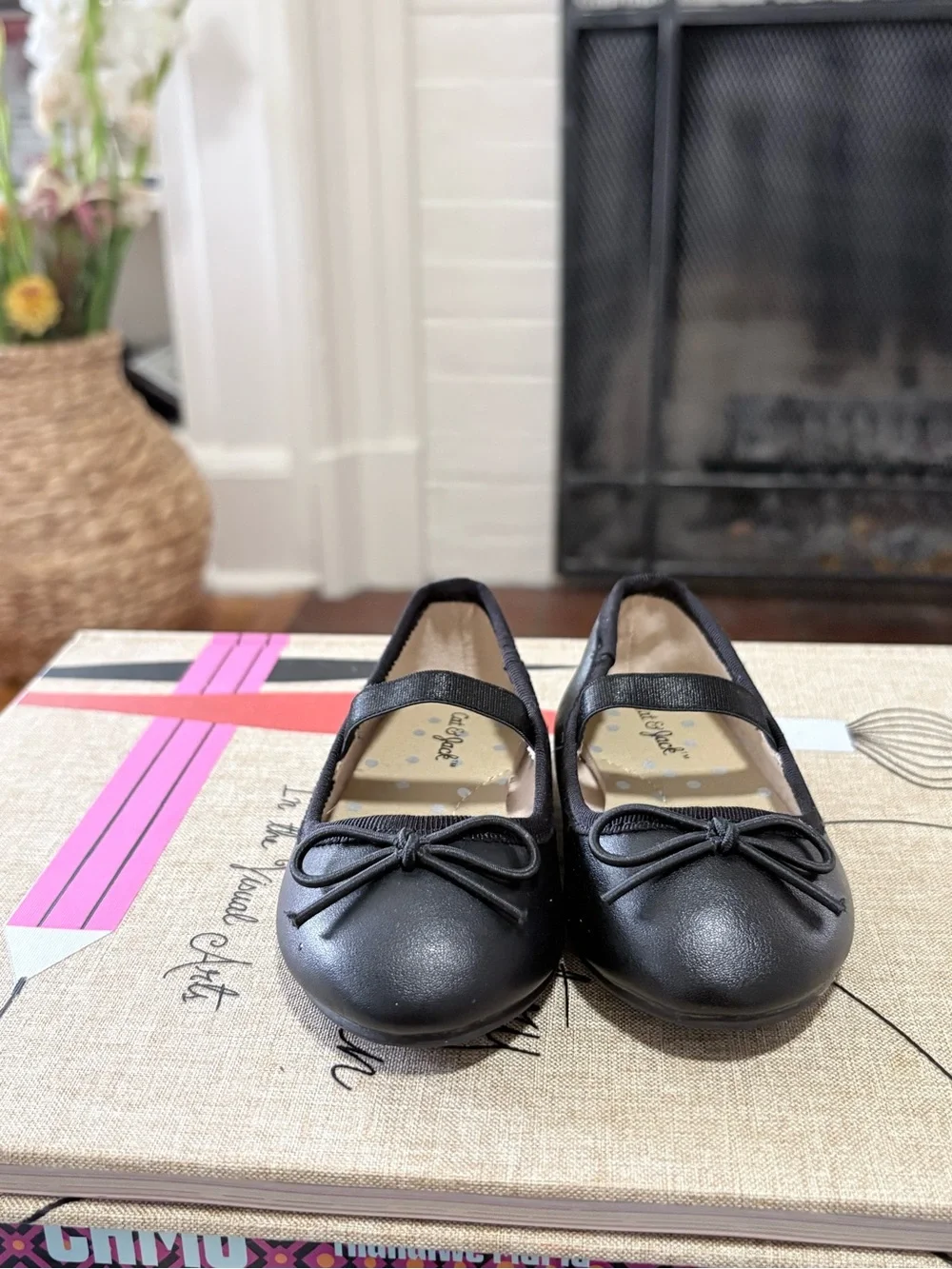 Cat & Jack Black Girls Mary Jane Ballet Flats with Bow Accent